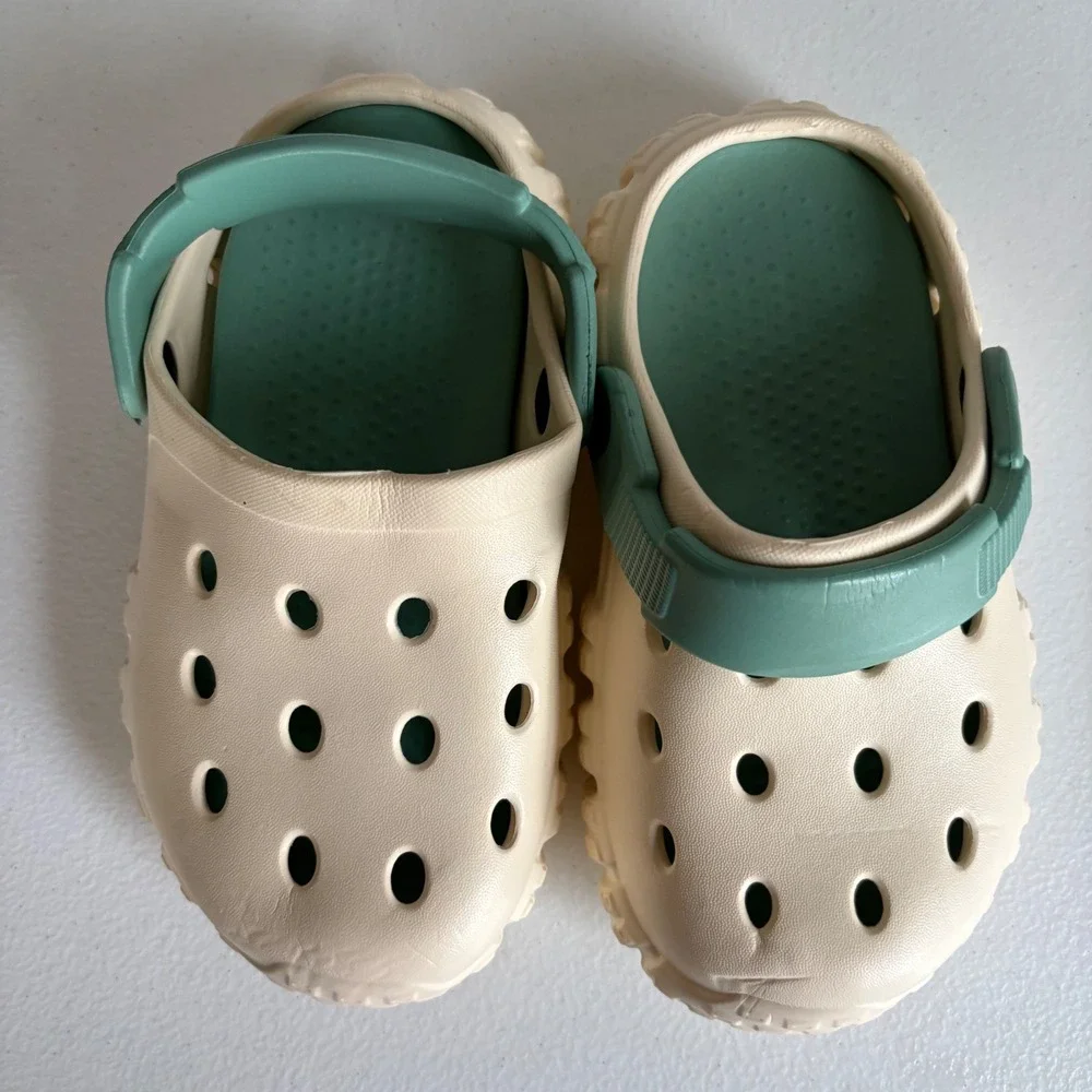 Kids Clogs Cream Green Slip On Water Shoes Garden Sandals‎ Size 26 27